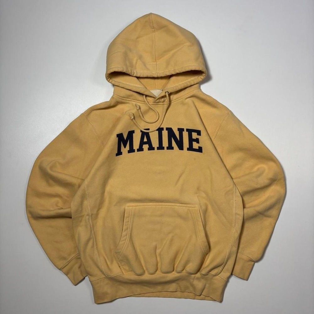 Vintage 90's Mv Sport Pro-Weave Cream/Yellow Maine Hoodie - M